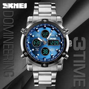 SKMEI 1389 New Men Sports Luxury Fashion Watches Quartz Stopwatch Dual Display Watch 3 Time Countdown Waterproof Wristwatches