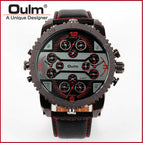 Oulm Cool Men's Watch Quartz Watch New Four Time Zone Casual Fashion Multi-Time Zone Large Dial Men's Watch HP3233