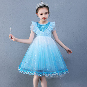Anna Elsa Dress Fancy Birthday Cosplay Costume New gradient dress princess skirt girls' short sleeve mesh puffy skirt