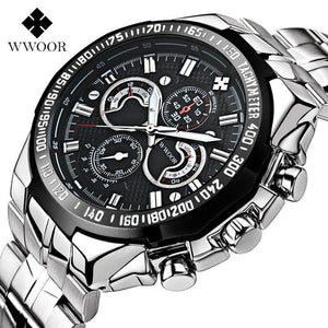 WWOOR 8013 Luxury Brand Men's Watches Stainless Steel Strap Sports 50M Waterproof Watch Male Quartz Watch Leisure Watch