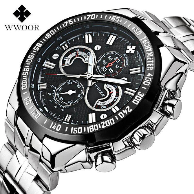 WWOOR 8013 Luxury Brand Men's Watches Stainless Steel Strap Sports 50M Waterproof Watch Male Quartz Watch Leisure Watch