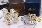 MISSFOX Women's Watch Round Alloy European Classic Fashion Quartz Diamond Women's Watch 1846