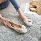 Fairy style bowknot pearl lady shoes 2022 new satin shallow mouth women flat shoes women casual shoes 555-13