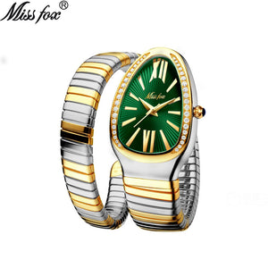 Missfox watch women's fashion personalized snakehead Bracelet Stainless Steel Diamond snake watch women