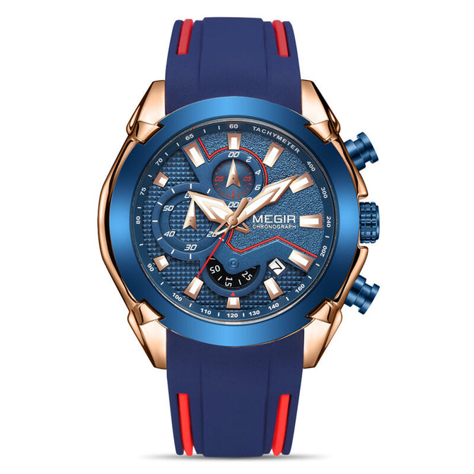 Megir Men's Watch fashion Large Dial Chronograph Calendar Luminous Waterproof Steel Belt Men's Watch 2065
