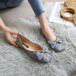 Fairy style bowknot pearl lady shoes 2022 new satin shallow mouth women flat shoes women casual shoes 555-13