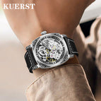 KUERST 3D Carved Hollow Fully Automatic Mechanical Men's Watch fashion leather causal watch men KR8020