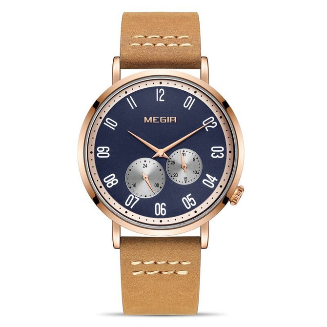 Megir Watch Men's Versatile Simple Waterproof Luminous Leather Business Sports Quartz Men 1083