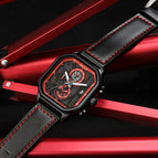The new Megir square watch trend multi-function timing quartz watch men's leather men's watch 8106