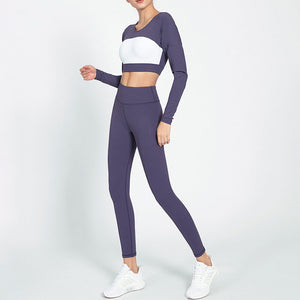 Ladies Yoga Suit Long Sleeve Exercise Running Fitness Dance Two Piece Set Y26T6951+Y26T6951-1