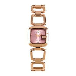 GUOU 8190 Small Dial 25MM Women Watch Quartz Movement Waterproof Gold Plated Steel Strap Simple Ladies Wristwatches