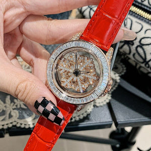 TICTOC Korean version full of diamonds and diamonds ladies watch women's temperament rotating dial women's watch hollow transparent fashion 77023