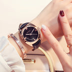 GUOU watch temperament quartz watch large dial Leather trend simple temperament ladies watch waterproof 8097