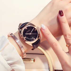 GUOU watch temperament quartz watch large dial Leather trend simple temperament ladies watch waterproof 8097