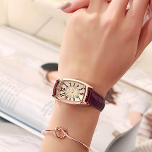 GUOU 8212 Fashion Brand Rectangle Leather Quartz Watch Clock Women Dress Rose Gold Wrist Watches For Woman Ladies Girls