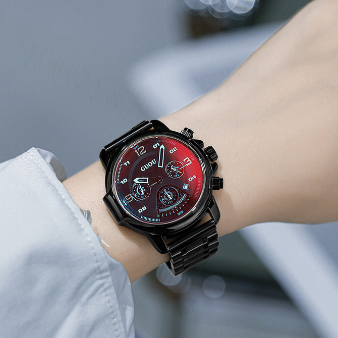 GUOU 8216 women's fashion aggressive large dial women's watch handsome ins high-grade black steel band watches for women ir men