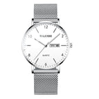 Belushi  541 2019 Men Watch Ultra Slim Steel Mesh Quartz Wristwatch Dual Calendar Simple Black Clock Male Watch