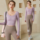 lulu new women's yoga clothes suit long-sleeved gym sports fashion top running quick-drying clothes fitness clothes 222+187
