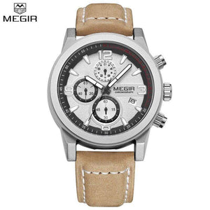 Top Brand Megir 2026 Luxury Leather Strap Sports Running Men Watches Casual Chronograp Quartz WrsitWatch Male Clock