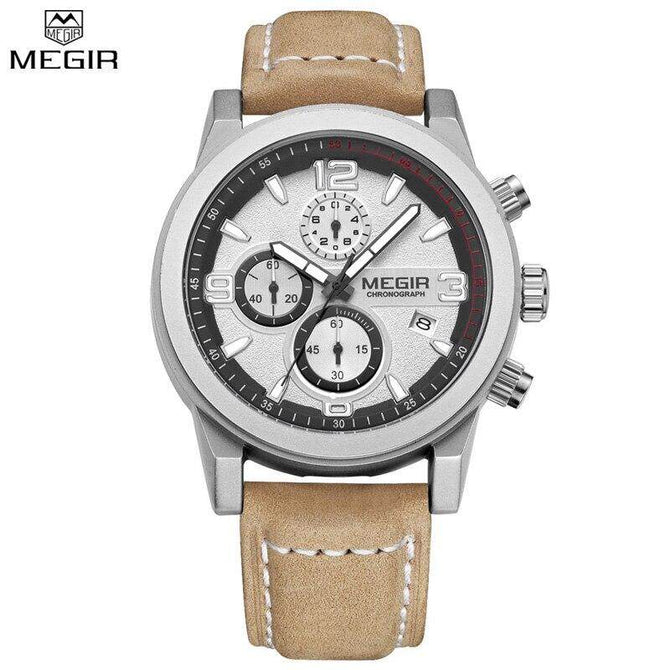 Top Brand Megir 2026 Luxury Leather Strap Sports Running Men Watches Casual Chronograp Quartz WrsitWatch Male Clock