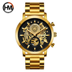 Men's Multi-Function Calendar Watch Hollow out Student Black Gold Business Waterproof Trend Steel Watch