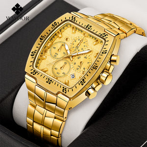 WWOOR Fashion Seven-Pin Steel Belt Waterproof Men's Watch Quartz Movement Calendar quartz men watch 8836