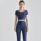 New yoga sets sports short sleeve integrated cup summer high waist running fitness pants yoga suit DXM127+CKM313