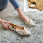 2022 summer new metal string buckle rhinestone pressed satin shallow mouth single shoes flat office lady women scoop shoes female 222-20