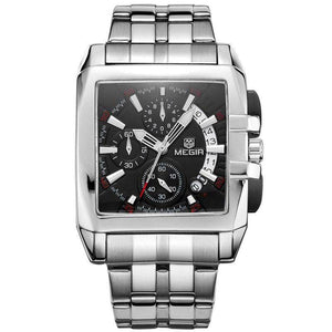 MEGIR 2018 Square Watch Men Full Steel Quartz Hour Military Casual Watches Mens Luxury Brand Chronograph Wrist Watch Male Clock Man casual