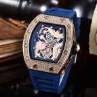 New Richard men and women watch Hollow-out Diamond-Embedded Barrel-Shaped Waterproof Quartz Pointer casual men Watch 9928