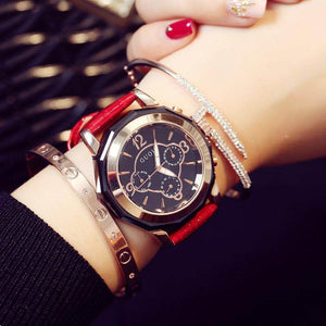 GUOU 8042 New Arrival Ceramic Watch Women's Three Eye Fashion Big Dial Women's Watch Women's Quartz Watch Casual Show Alloy Belt Watch