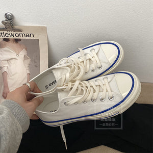 White and blue canvas men and women shoes 1970s student couple casual sports walking shoes 18
