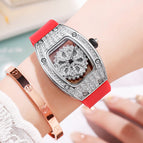 Women's watch barrel personality fashion trend hollow rotating watch female full diamond fashion silicone watch SA-015