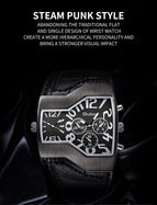 Oulm Quartz Watch Personality Men's Watch Dual Time Zone Fashion Large Dial Belt Men's Watch HP1220B