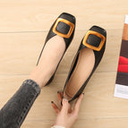 New autumn shoes women's metal buckle shallow mouth square head pedal shoes soft bottom large size flat bottom casual shoes n1-60