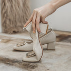 Square toe shoes women's 2022 new metal shoes casual soft shallow mouth women's thick heel Korean version 616-2