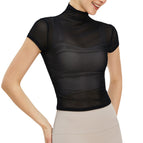New Retro Yoga Blouse T-shirt Women's Turtleneck Quick-Drying Sports Yoga Jacket Mesh Breathable Sun-Proof Yoga Clothes