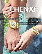 CHENXI Gold Couple Watch 019a Hot Selling Product Three Eyes Men and women Business quartz Watch XZ-019A full gold