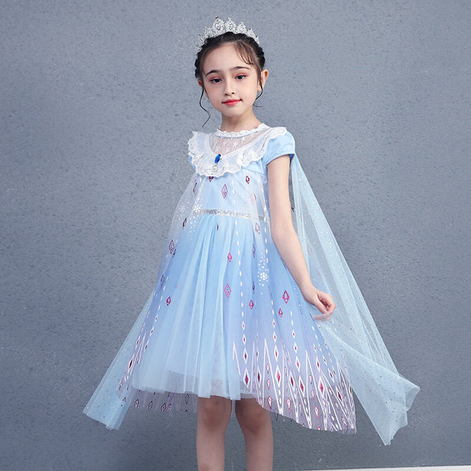 3-8 years Anna Elsa Dress Fancy Birthday Cosplay Costume New short sleeve 2 Princess Dress Girls' Korean lace dress activity cloak Aisha skirt