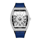 PINTIME Watch Men's casual Frankenstein Wine Barrel Watch Large Dial Watch leather Diamond Retro Watch