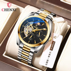 CHENXI Men's Mechanical Watch Waterproof Sun Moon Star Automatic Skeleton Watch Men's Mechanical Watch CX-8801