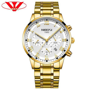 NIBOSI 2339 Luxury Luminous Men Watches Waterproof Stainless Steel Analogue Wrist Watch Chronograph Date Quartz Watch