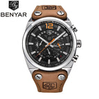 BENYAR 5112 Sport Chronograph Men's Watches Fashion Military Waterproof Leather Luxury Brand Quartz Male Wristwatch