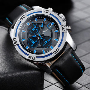 Men's watch Three-eye six-pin multi-function waterproof belt watch quartz men's watch K-8304M