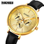 Skmei women's watch fashion six needle leather lady watch retro wind leather round women's watch quartz watch