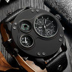 Oulm quartz compass men's watch watch dual time zone men's watch large dial waterproof special design HP3741