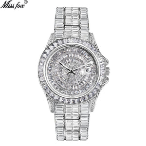 MISSFOX Watch for men fashion trend square full diamond watch high-end waterproof quartz men's watch V329