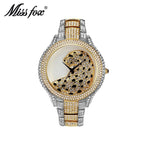 MISSFOX Wild Leopard Watch Pattern Set Diamond British Watch Stainless Steel Full Diamond Women's Watch Fashion Rhinestone Watch V200A