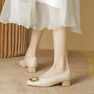 2022 spring new small fragrant style shallow mouth shoes women's square head single shoes women's buckle single shoes thick heel granny shoes women 17820-2