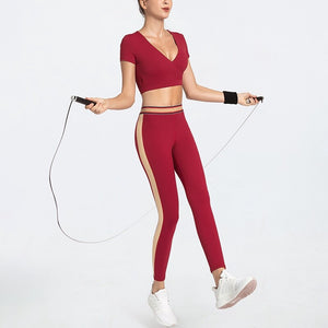 Women's Yoga sports suit short sleeve high waist quick drying fitness set y26s6908 + y26k6998